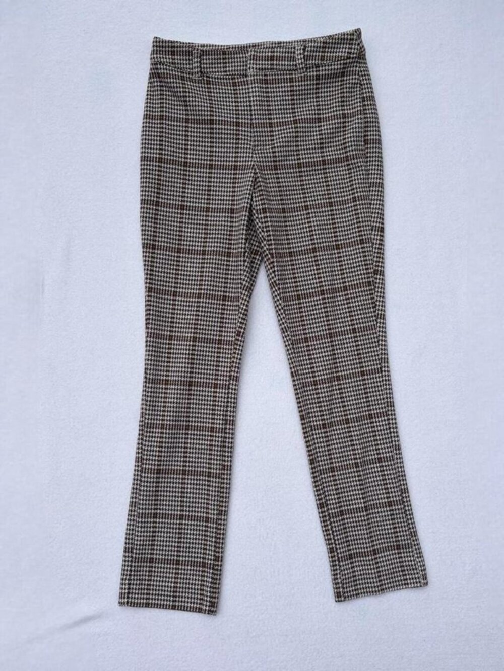 Free People Molly Slim Plaid Brown Cream Pants Sz 2 Fall Autumn Corpcore Office